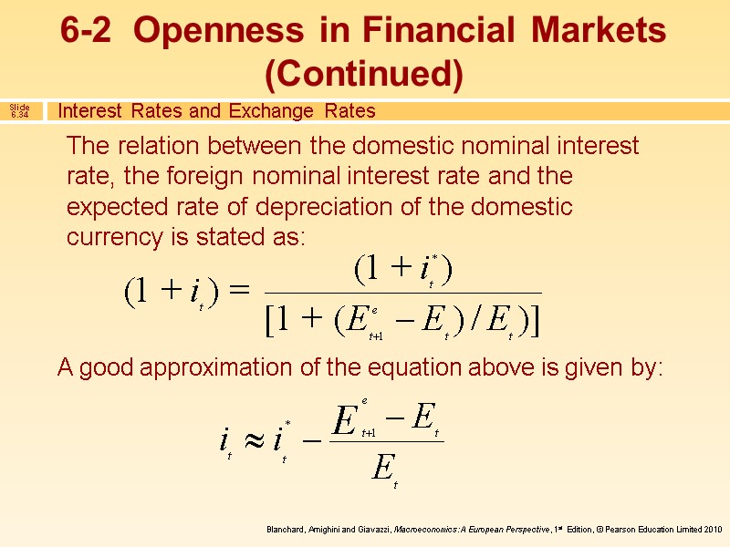 The relation between the domestic nominal interest rate, the foreign nominal interest rate and